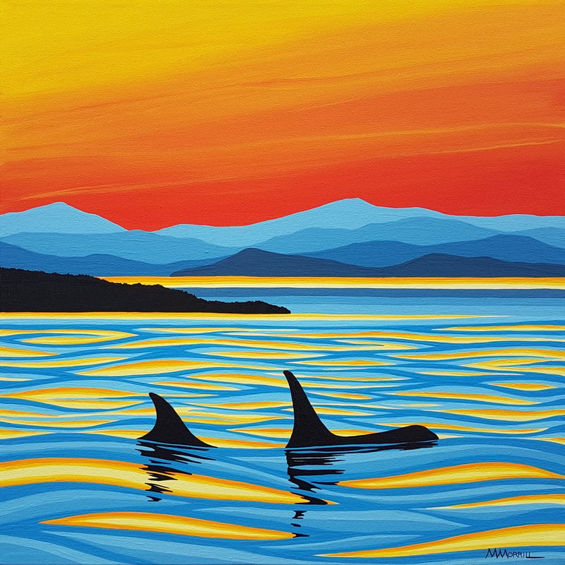 Orcas at Sunset