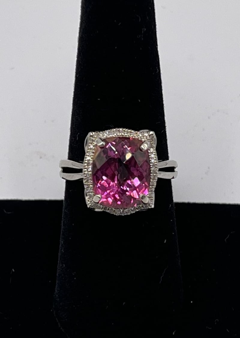 Pink Topaz and Diamond Ring