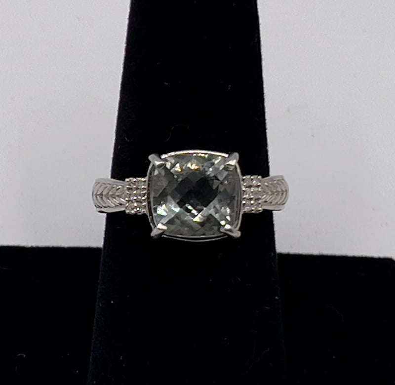 Prasolite and Diamond Ring